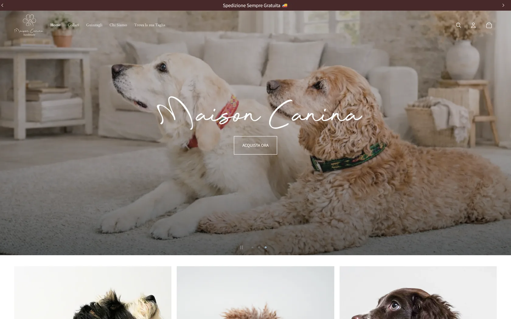 Homepage della boutique online Maison Canina