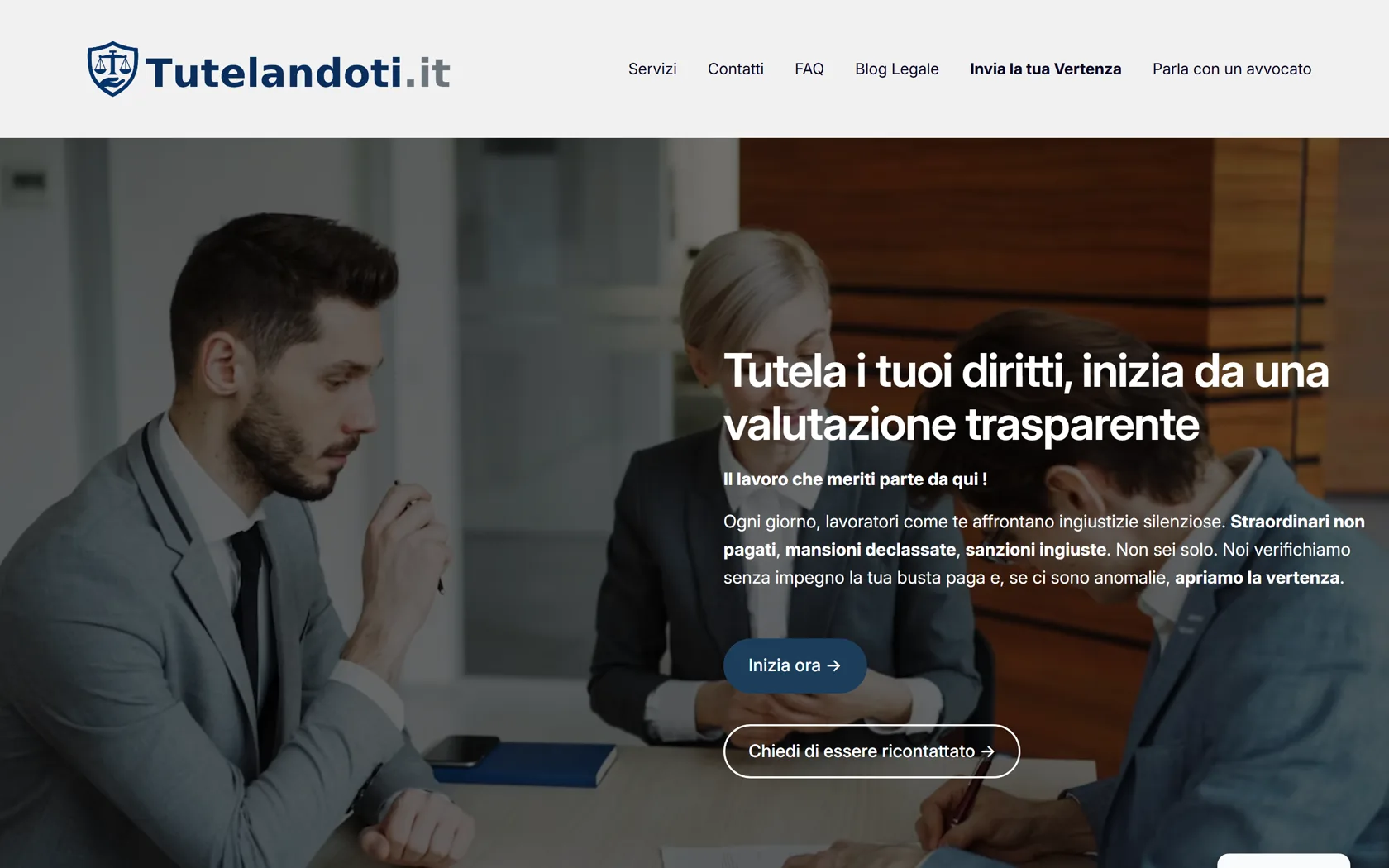 Homepage della piattaforma Tutelandoti.it